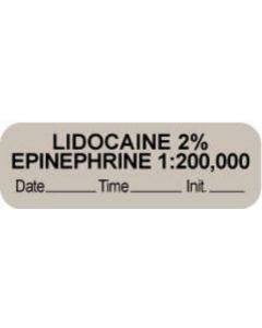 Anesthesia Label with Date, Time & Initial (Paper, Permanent) "Lidocaine 2% Epi" 1 1/2" x 1/2" Gray - 1000 per Roll