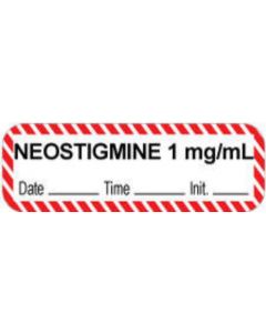 Anesthesia Label with Date, Time & Initial (Paper, Permanent) "Neostigmine 1 mg/ml" 1 1/2" x 1/2" White and Fluorescent Red - 1000 per Roll