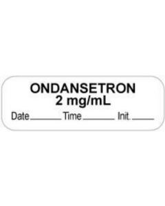 Anesthesia Label with Date, Time & Initial (Paper, Permanent) "Ondansetron 2 mg/ml" 1 1/2" x 1/2" White - 1000 per Roll