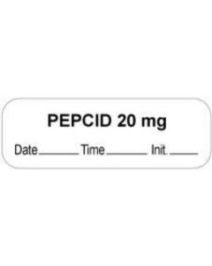 Anesthesia Label with Date, Time & Initial (Paper, Permanent) "Pepcid 20 mg" 1 1/2" x 1/2" White - 1000 per Roll