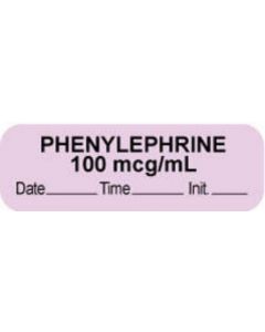 Anesthesia Label with Date, Time & Initial (Paper, Permanent) "Phenylephrine 100 mcg" 1 1/2" x 1/2" Violet - 1000 per Roll