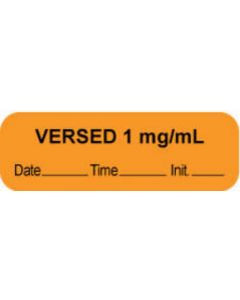 Anesthesia Label with Date, Time & Initial (Paper, Permanent) "Versed 1 mg/ml" 1 1/2" x 1/2" Orange - 1000 per Roll