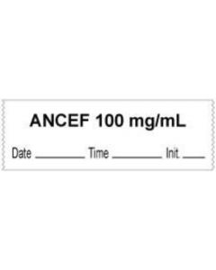 Anesthesia Tape with Date, Time & Initial (Removable) "Ancef 100 mg/ml" 1/2" x 500" White - 333 Imprints - 500 Inches per Roll