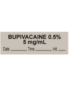 Anesthesia Tape with Date, Time & Initial (Removable) "Bupivacaine 0.5% 5" 1/2" x 500" Gray - 333 Imprints - 500 Inches per Roll