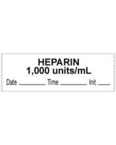 Anesthesia Tape with Date, Time & Initial (Removable) "Heparin 1000 Units/ml" 1/2" x 500" White - 333 Imprints - 500 Inches per Roll