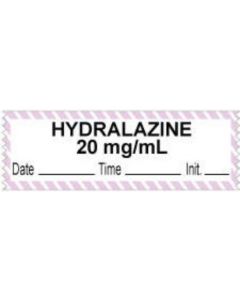 Anesthesia Tape with Date, Time & Initial (Removable) "Hydralazine 20 mg/ml" 1/2" x 500" White with Violet - 333 Imprints - 500 Inches per Roll