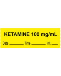 Anesthesia Tape with Date, Time & Initial (Removable) "Ketamine 100 mg/ml" 1/2" x 500" Yellow - 333 Imprints - 500 Inches per Roll