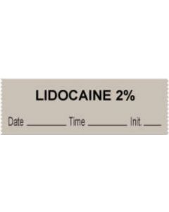 Anesthesia Tape with Date, Time & Initial (Removable) "Lidocaine 2%" 1/2" x 500" Gray - 333 Imprints - 500 Inches per Roll