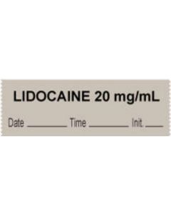 Anesthesia Tape with Date, Time & Initial (Removable) "Lidocaine 20 mg/ml" 1/2" x 500" Gray - 333 Imprints - 500 Inches per Roll