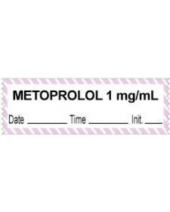 Anesthesia Tape with Date, Time & Initial (Removable) "Metoprolol 1 mg/ml" 1/2" x 500" White with Violet - 333 Imprints - 500 Inches per Roll