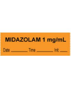 Anesthesia Tape with Date, Time & Initial (Removable) "Midazolam 1 mg/ml" 1/2" x 500" Orange - 333 Imprints - 500 Inches per Roll