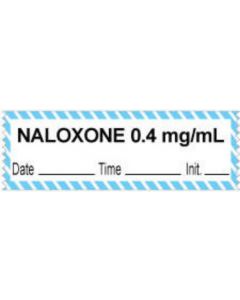 Anesthesia Tape with Date, Time & Initial (Removable) "Naloxone 0.4 mg/ml" 1/2" x 500" White with Blue - 333 Imprints - 500 Inches per Roll