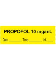 Anesthesia Tape with Date, Time & Initial (Removable) "Propofol 10 mg/ml" 1/2" x 500" Yellow - 333 Imprints - 500 Inches per Roll