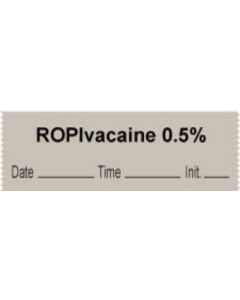 Anesthesia Tape with Date, Time & Initial | Tall-Man Lettering (Removable) "Ropivacaine 0.5%" 1/2" x 500" Gray - 333 Imprints - 500 Inches per Roll