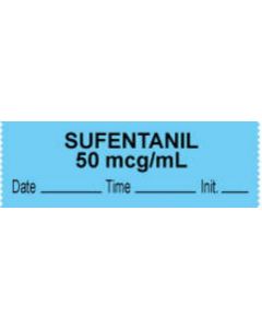 Anesthesia Tape with Date, Time & Initial (Removable) "Sufentanil 50 mcg/ml" 1/2" x 500" Blue - 333 Imprints - 500 Inches per Roll