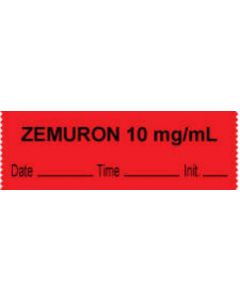 Anesthesia Tape with Date, Time & Initial (Removable) "Zemuron 10 mg/ml" 1/2" x 500" Fluorescent Red - 333 Imprints - 500 Inches per Roll