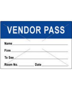 Visitor Pass Label Tamper-Evident Paper Permanent "Vendor Pass Name" 1" Core 3" x 2" Dark Blue, 1000 per Roll