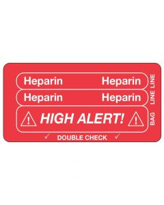 IV Label Piggyback Paper Permanent Heparin Heparin 3" Core 1 1/2"x3 Red 1000 per Roll