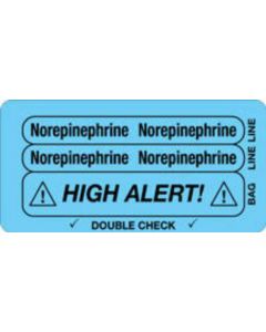 IV Label Piggyback Paper Permanent Norepinephrine 3" Core 1 1/2"x3 Blue 1000 per Roll