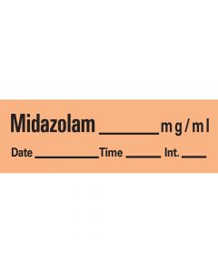 Anesthesia Tape with Date, Time & Initial (Removable) Midazolam mg/ml 1/2" x 500" - 333 Imprints - Orange - 500 Inches per Roll