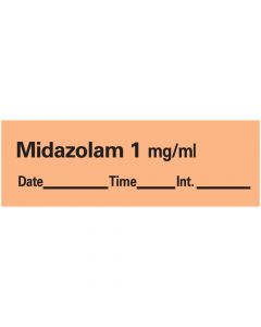 Anesthesia Tape with Date, Time, and Initial Removable Midazolam 1 mg/ml 1" Core 1/2" x 500" Imprints Orange 333 500 Inches per Roll