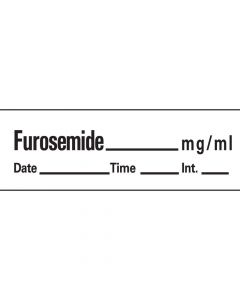 Anesthesia Tape with Date, Time & Initial (Removable) Furosemide mg/ml 1/2" x 500" - 333 Imprints - White - 500 Inches per Roll