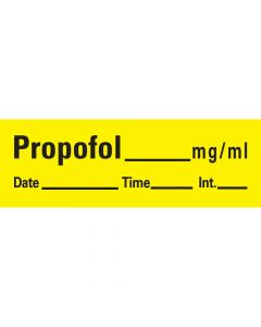 Anesthesia Tape with Date, Time & Initial (Removable) Propofol mg/ml 1/2" x 500" - 333 Imprints - Yellow - 500 Inches per Roll