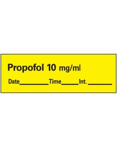 Anesthesia Tape with Date, Time & Initial (Removable) Propofol 10 mg/ml 1 Core 1/2" x 500" - 333 Imprints - Yellow - 500 Inches per Roll