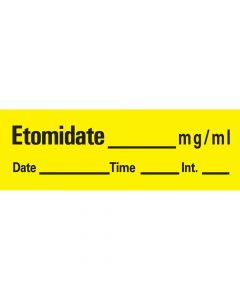 Anesthesia Tape with Date, Time, and Initial Removable Etomidate mg/ml 1" Core 1/2" x 500" Imprints Yellow 333 500 Inches per Roll