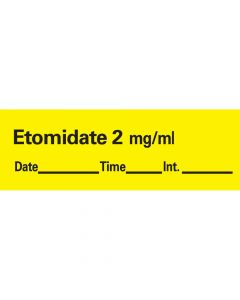 Anesthesia Tape with Date, Time & Initial (Removable) Etomidate 2 mg/ml 1/2" x 500" - 333 Imprints - Yellow - 500 Inches per Roll