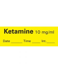 Anesthesia Tape with Date, Time & Initial (Removable) Ketamine 10 mg/ml 1 Core 1/2" x 500" - 333 Imprints - Yellow - 500 Inches per Roll