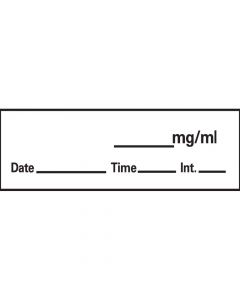 Anesthesia Tape with Date, Time & Initial (Removable) mg/ml Date Time 1/2" x 500" - 333 Imprints - White - 500 Inches per Roll