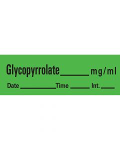 Anesthesia Tape with Date, Time, and Initial Removable Glycopyrrolate mg/ml 1" Core 1/2" x 500" Imprints Green 333 500 Inches per Roll