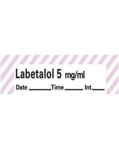 Anesthesia Tape with Date, Time & Initial (Removable) Labetalol 5 mg/ml 1/2" x 500" - 333 Imprints - White with Violet - 500 Inches per Roll