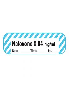 Anesthesia Tape with Date, Time & Initial (Removable) Naloxone 0.04 mg/ml 1/2" x 500" - 333 Imprints - White with Blue - 500 Inches per Roll