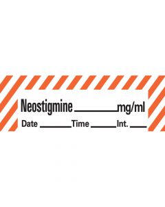 Anesthesia Tape with Date, Time & Initial (Removable) Neostigmine mg/ml 1/2" x 500" - 333 Imprints - White with Fluorescent Red - 500 Inches per Roll