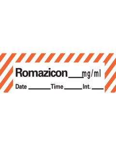 Anesthesia Tape with Date, Time & Initial (Removable) Romazicon mg/ml 1/2" x 500" - 333 Imprints - White with Fluorescent Red - 500 Inches per Roll