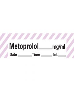 Anesthesia Tape with Date, Time & Initial (Removable) Metoprolol mg/ml 1/2" x 500" - 333 Imprints - White with Violet - 500 Inches per Roll