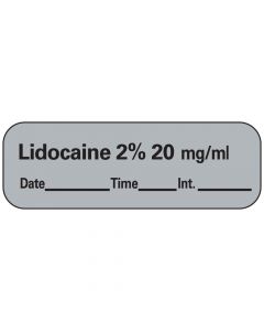 Anesthesia Label with Date, Time & Initial (Paper, Permanent) Lidocaine 2% mg/ml 20 1 1/2" x 1/2" Gray - 600 per Roll