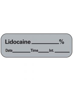 Anesthesia Label with Date, Time & Initial (Paper, Permanent) Lidocaine % 1 1/2" x 1/2" Gray - 600 per Roll