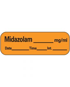 Anesthesia Label with Date, Time & Initial (Paper, Permanent) Midazolam mg/ml 1 1/2" x 1/2" Orange - 600 per Roll