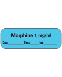 Anesthesia Label with Date, Time & Initial (Paper, Permanent) Morphine 1" mg/ml 1 1 1/2" x 1/2" Blue - 600 per Roll