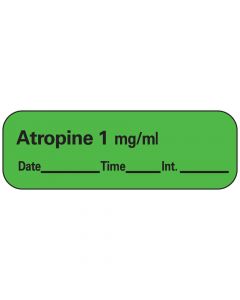 Anesthesia Label with Date, Time & Initial (Paper, Permanent) Atropine 1" mg/ml 1 1 1/2" x 1/2" Green - 600 per Roll