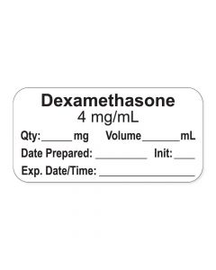 Anesthesia Label, with Expiration Date, Time & Initial (Paper, Permanent) "Dexamethasone 4 mg/ml" 1-1/2" x 3/4" White - 500 per Roll