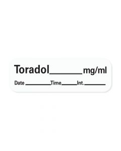 Anesthesia Label with Date, Time & Initial (Paper, Permanent) Toradol mg/ml 1 1/2" x 1/2" White - 600 per Roll