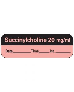 Anesthesia Label with Date, Time & Initial (Paper, Permanent) Succinylcholine 20 1 1/2" x 1/2" Fluorescent Red - 600 per Roll