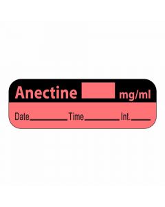 Anesthesia Label with Date, Time & Initial (Paper, Permanent) Anectine mg/ml 1 1/2" x 1/2" Fluorescent Red - 600 per Roll