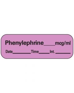 Anesthesia Label with Date, Time & Initial (Paper, Permanent) Phenylephrine 1 1/2" x 1/2" Violet - 600 per Roll