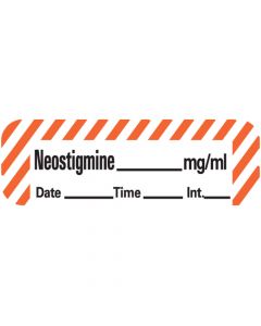 Anesthesia Label with Date, Time & Initial (Paper, Permanent) Neostigmine mg/ml 1 1/2" x 1/2" White with Fluorescent Red - 600 per Roll