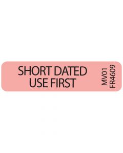 Lab Communication Label (Paper, Permanent) Short Dated Use 1 1/4"x5/16" Fluorescent Red - 760 per Roll